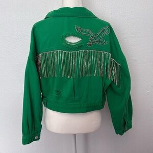 Philadelphia eagles Jean jacket with hanging crystals